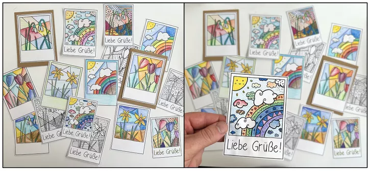 Bild in der Beschreibung des Unterrichtsmaterials DIY Postkarten - Frühblüher und Frühling (Pop-Art & Mosaik) von Doodleteacher #1