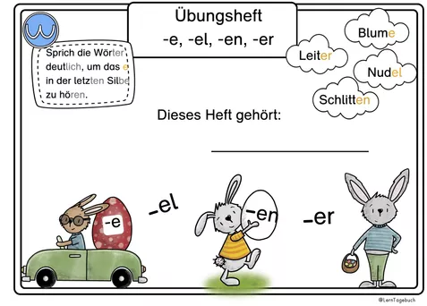 Bild in der Beschreibung des Unterrichtsmaterials Deutsch Miniheft besondere Endungen -e, -el, -er, -en 1.Klasse, 2.Klasse Rechtschreibung von LernTagebuch #1