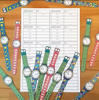 Bild in der Beschreibung des Unterrichtsmaterials Time - Speaking Activity (Die Uhrzeit - Sprechanlass) 3 Versionen: Deutsch, Englisch und Französisch, Uhren zum selbst Basteln! von Unterrichtmitspass #1