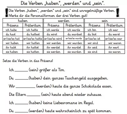 Bild in der Beschreibung des Unterrichtsmaterials Präsens, Perfekt und Präteritum trainieren (haben, sein, Zeitformen, Hilfsverb) von abc shop #2