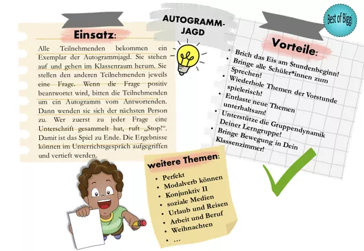 Bild in der Beschreibung des Unterrichtsmaterials Autogrammjagd Urlaub & Reisen Wortschatz ab A2 DaF DaZ Bingo Spiel von Best_of_Biggi #1