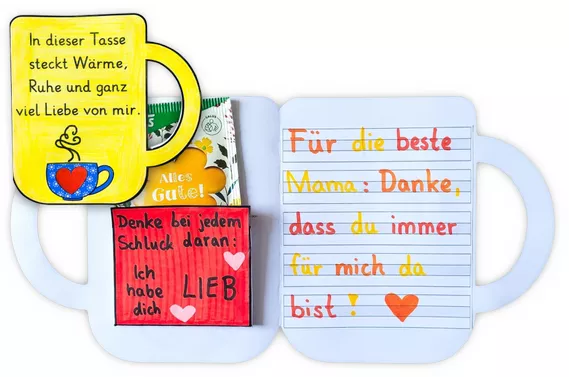Bild in der Beschreibung des Unterrichtsmaterials Muttertag Valentinstag Bastelvorlage - Teetasse Klapp-Karte von Helles Köpfchen #1