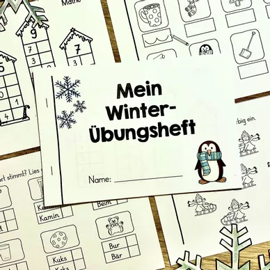 Bild in der Beschreibung des Unterrichtsmaterials Winter-Übungsheft 1. Klasse (Deutsch&Mathe) von Lernketchup #1