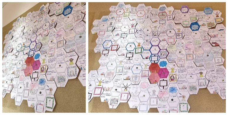 Bild in der Beschreibung des Unterrichtsmaterials Steckbriefe / Kennenlernen - Gemeinschaftsbild Wabe Poster / Schuljahresanfang von Doodleteacher #1