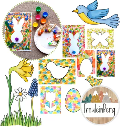 Bild in der Beschreibung des Unterrichtsmaterials Kunstidee: Tupfbilder Frühling - Ostern von FreuleinBerg #1