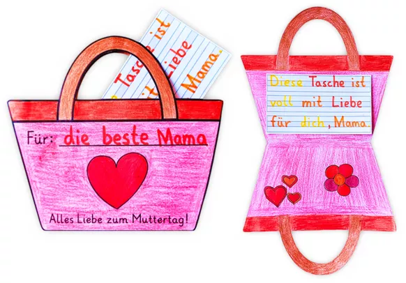 Bild in der Beschreibung des Unterrichtsmaterials Muttertag Bastelvorlage - Grußkarte Handtasche von Helles Köpfchen #1