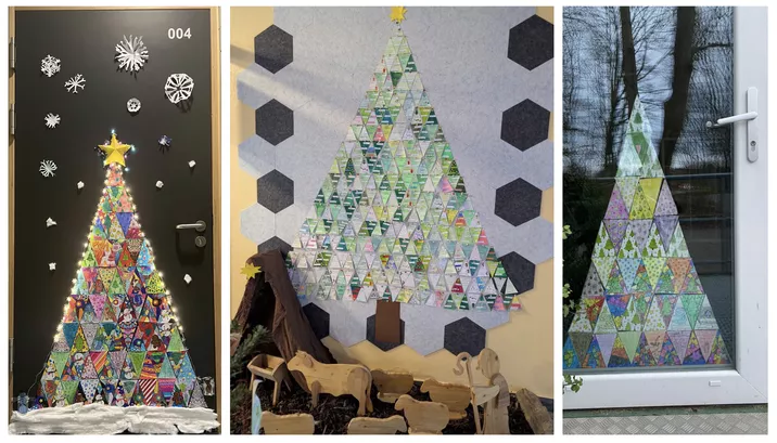 Bild in der Beschreibung des Unterrichtsmaterials Tannenbaum Dreiecke 🎄 Mosaik - Gemeinschaftsbild Poster PAKET Winter Weihnachten von Doodleteacher #4