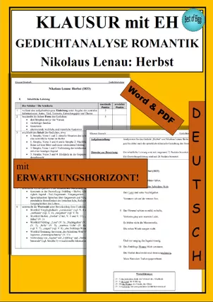 Bild in der Beschreibung des Unterrichtsmaterials Klausur Gedichtanalyse Romantik Liebeslyrik Gute Nacht - als PDF & Word von Best_of_Biggi #1