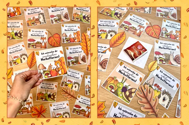 Bild in der Beschreibung des Unterrichtsmaterials Herbstferiengrüße / Feriengruß / Grußkärtchen für die Herbstferien von Janetti #1