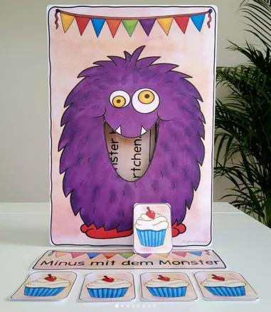 Bild in der Beschreibung des Unterrichtsmaterials Einführung Subtraktion mit dem Minus Monster (Krümelmonster) - 1. Klasse von Lehrerlaunen #1