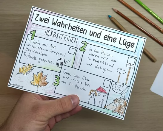 Bild in der Beschreibung des Unterrichtsmaterials Zwei Wahrheiten eine Lüge - Herbstferien Edition FREEBIE von Doodleteacher #1