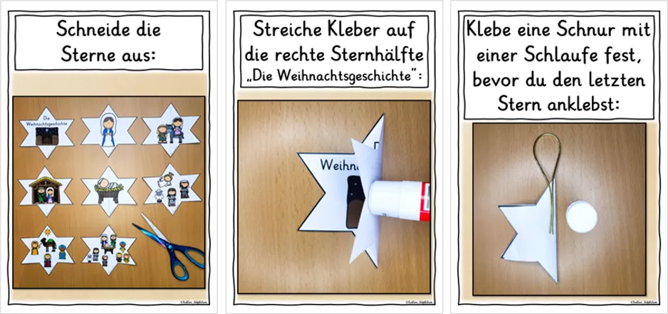 Bild in der Beschreibung des Unterrichtsmaterials Weihnachtsgeschichte Religion – Stern zum Aufhängen basteln von Helles Köpfchen #2