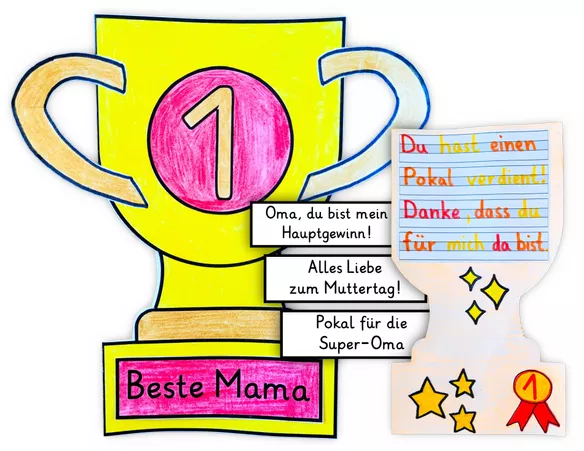 Bild in der Beschreibung des Unterrichtsmaterials Muttertag Bastelvorlage - Pokal Karte zum Aufklappen von Helles Köpfchen #1
