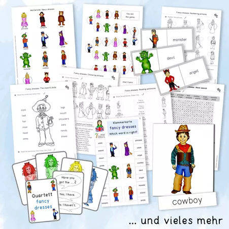 Bild in der Beschreibung des Unterrichtsmaterials Fancy dresses (Englisch, Grundschule), carnival / Halloween von Grundschulatelier #1