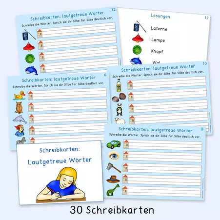 Bild in der Beschreibung des Unterrichtsmaterials Lautgetreue Wörter (Schreibkarten: lautgetreues Schreiben) von Grundschulatelier #1