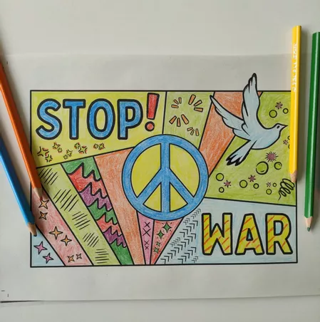 Bild in der Beschreibung des Unterrichtsmaterials Malvorlage Frieden / Ukraine von Schule2go #1