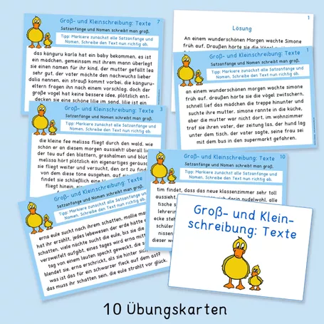 Bild in der Beschreibung des Unterrichtsmaterials Kartei: Groß und Kleinschreibung: Texte (Rechtschreibung) von Grundschulatelier #1