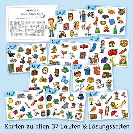 Bild in der Beschreibung des Unterrichtsmaterials Anlaute hören (37 Karten zu allen Buchstaben) von Grundschulatelier #1