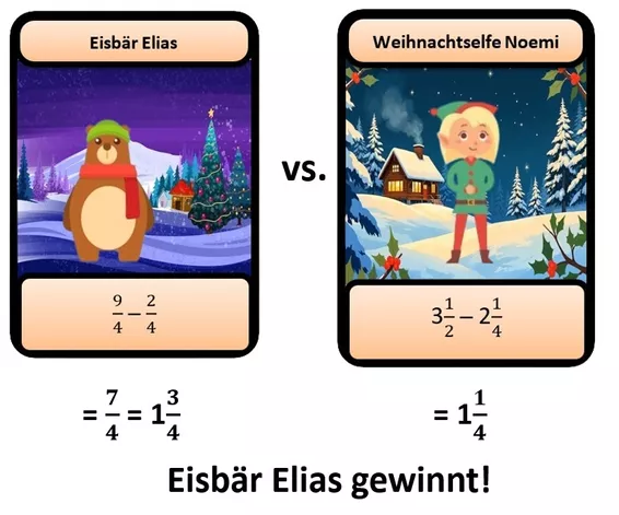 Bild in der Beschreibung des Unterrichtsmaterials Brüche Addieren & Subtrahieren - Kartenspiel Weihnachten von So macht Lernen Spaß! #1