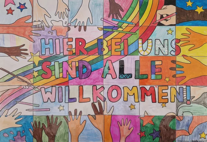 Bild in der Beschreibung des Unterrichtsmaterials Gemeinschaftsbild "Hier sind alle Willkommen!" #demokratiestärken von Doodleteacher #2