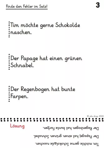Bild in der Beschreibung des Unterrichtsmaterials Finde die Fehler im Satz, einfache Sätze korrigieren (26 ABs) von abc shop #1