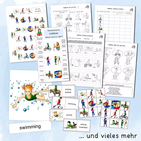 Bild in der Beschreibung des Unterrichtsmaterials Hobbies (Englisch, Grundschule, Hobbys) von Grundschulatelier #1