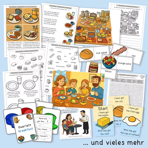Bild in der Beschreibung des Unterrichtsmaterials Breakfast (Englisch, Grundschule, food & drinks) von Grundschulatelier #1