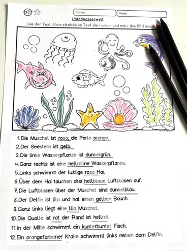 Bild in der Beschreibung des Unterrichtsmaterials Klasse 1, 2 Lesen und Malen Sommer Leseübung zum Lesenlernen DaZ, DaF von LernTagebuch #1