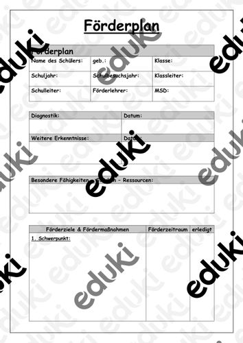 Sonstiges: Förderplan (Vorlage) – Unterrichtsmaterial im Fach ...