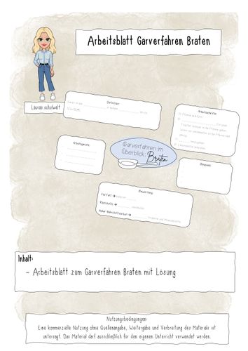 Arbeitsblatt zum Garverfahren Braten – Unterrichtsmaterial im Fach ...