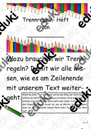 Heft zu den Regeln der Worttrennung am Zeilenende – Unterrichtsmaterial ...