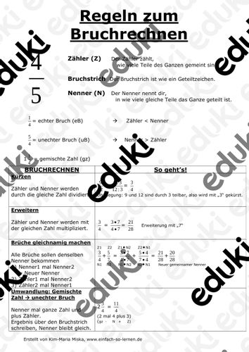 Bruchrechnen Regeln – Unterrichtsmaterial im Fach Mathematik