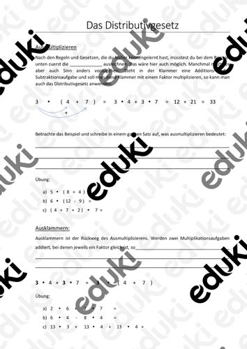 Distributiv Das Distributivgesetz – Unterrichtsmaterial im Fach Mathematik