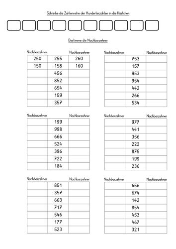 Nachbarzehner, Vorgänger und Nachfolger im ZR 1000 – Unterrichtsmaterial im Fach Mathematik