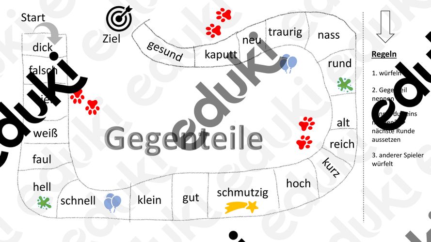 Würfelspiel Gegenteile von Adjektiven – Unterrichtsmaterial im Fach Deutsch