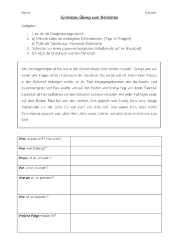 bericht ubungen 2fach differenziert Bericht Schreiben Übungen Unterrichtsmaterial
Bericht Übungen 2fach differenziert – Unterrichtsmaterial im Fach Deutsch