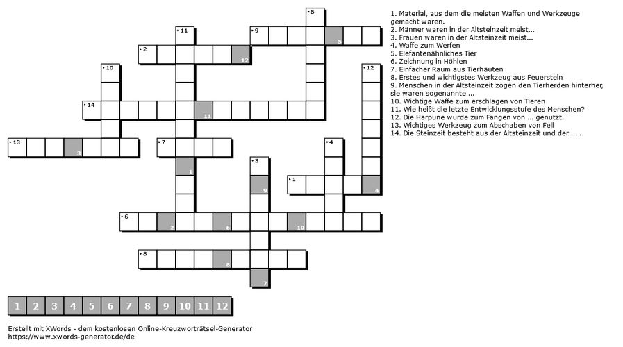 Kreuzworträtsel - die Altsteinzeit – Unterrichtsmaterial in den Fächern