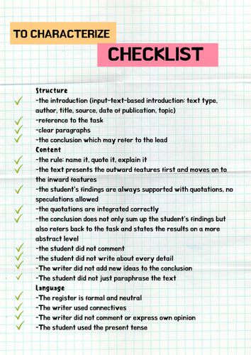 to characterize checklist, skill file, characterisations,operators ...