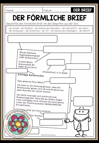 BRIEFE - Der Aufbau / Die Bestandteile eines förmlichen Briefs ...