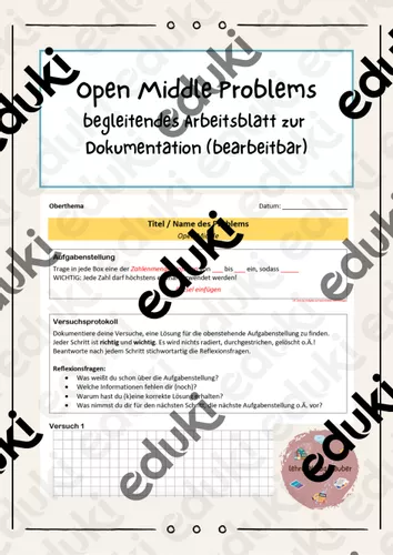 Open Middle Problems - Arbeitsblatt zur Dokumentation ...