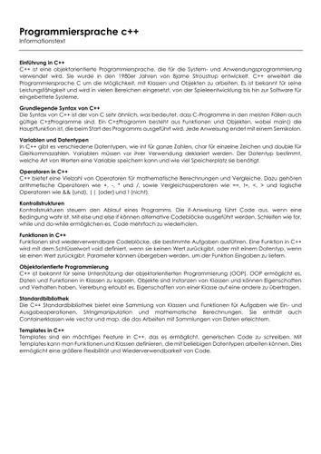 Programmiersprache c++ (Infotext und Übungen) – Unterrichtsmaterial im ...