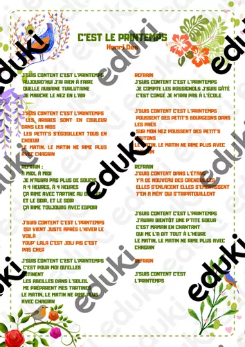 C'est le printemps HENRI DES paroles - Ressource pédagogique pour ton ...
