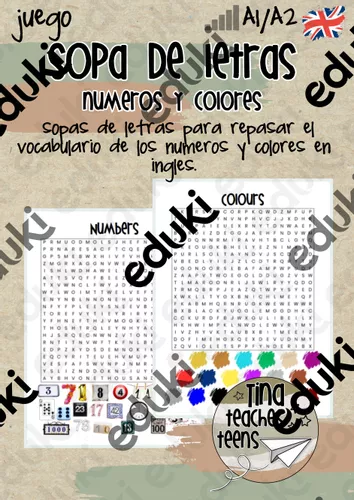 Sopa de letras inglés - numeros y colores, numbers & colours | ESL, EFL ...