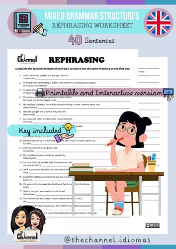 MIXED GRAMMAR STRUCTURES: REPHRASING (40 Sentences) [6 ...