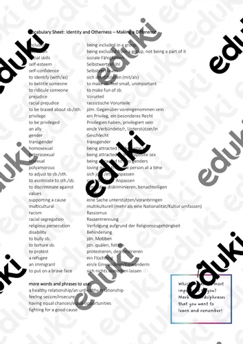 Identity and Otherness Vocab Vokabelliste Deutsch Englisch ...