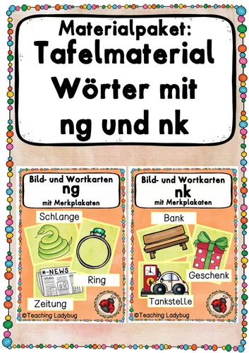 Materialpaket: Tafelmaterial - Wörter mit ng und nk (Bild- und ...