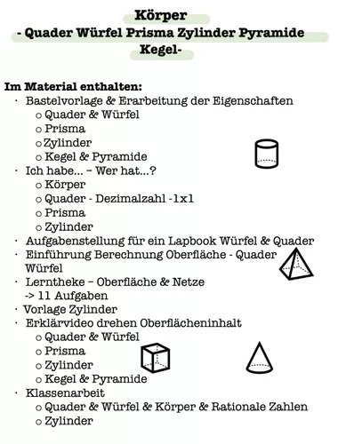 Körper - Quader Würfel Prisma Zylinder Pyramide Kegel ...
