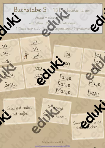 Buchstabe S: Erstlesekärtchen – Unterrichtsmaterial im Fach Deutsch