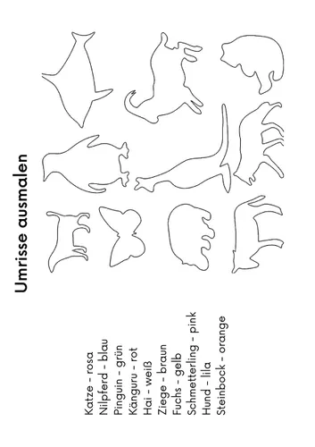 Tierumrisse ausmalen ab Klasse 2 (lesen und malen
