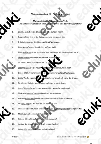 Positionsverben und Richtungsverben (mit Lösung) – Unterrichtsmaterial ...